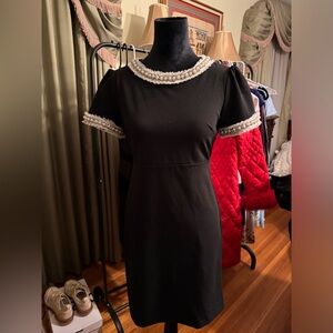 Betsy Johnson black round pearl neckline dress